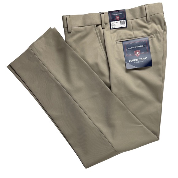 Saddlebred Other - Saddlebred Mens Comfort Waist Straight Fit Dress Pants Parchment Beige 34x30 NEW
